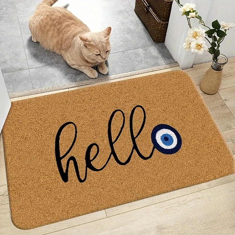 1-Pack Hello, Evil Eye Indoor Doormat Home Machine Interior Decorative Floor Mat Bathroom Decorative Floor Mat