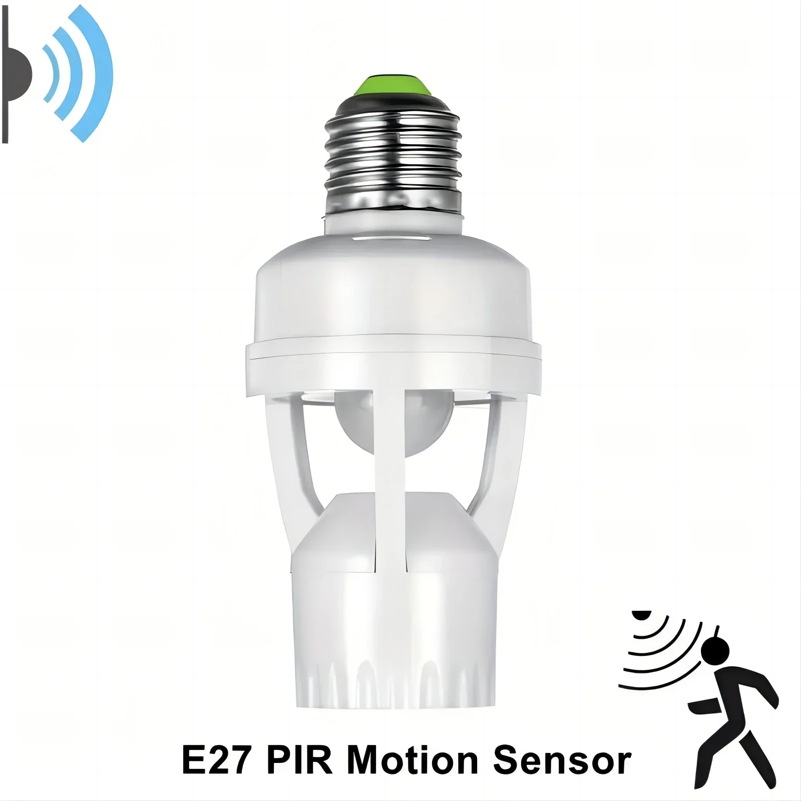 E27 Motion Sensor Light Socket Converter Base PIR Induction Infrared Light Control Adjustable Delay Time 85V-265V Auto on/Off