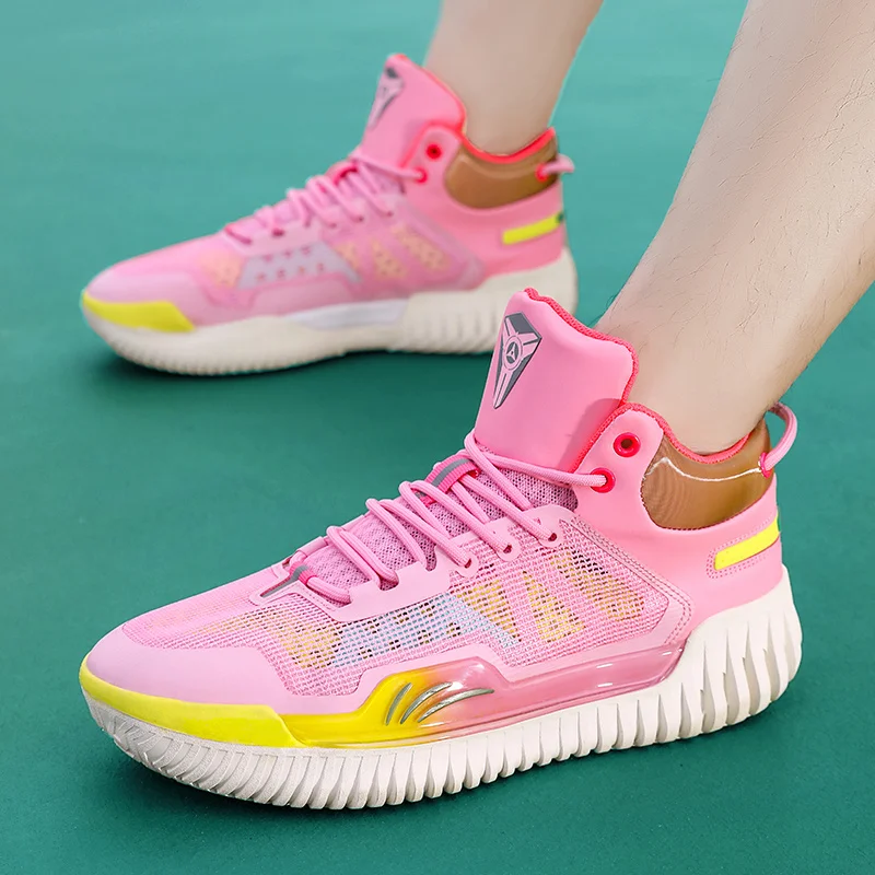 High-quality Basketball Sneakers Men Professional Non-slip Men\'s Basketball Training Shoes Pink High Women Basket Sports Shoes