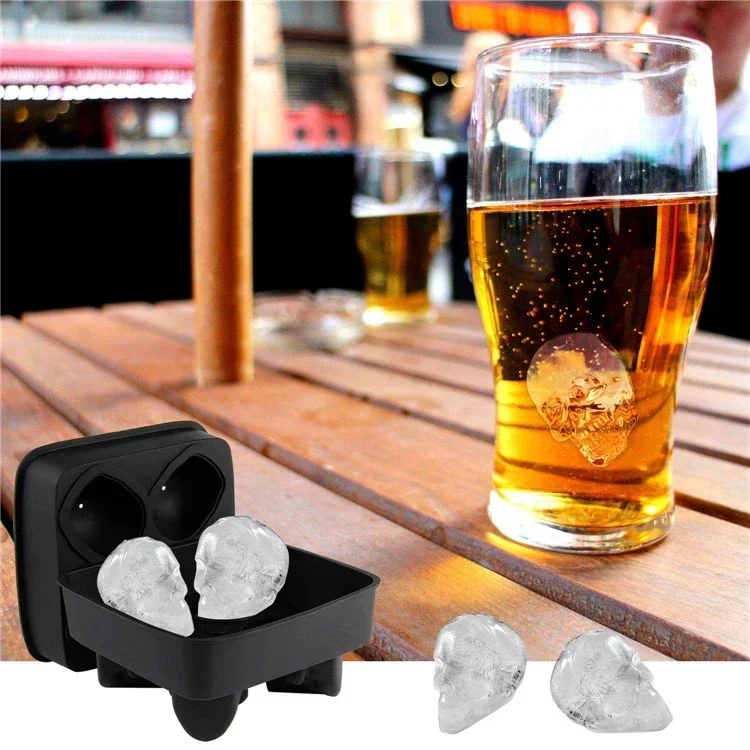 Großhandel mit 3D-Schädel-Eiswürfelform, Silikon-Eisbereiter-Formen mit Trichter, 4-Hohl-Eiswürfelform für Eis und Party