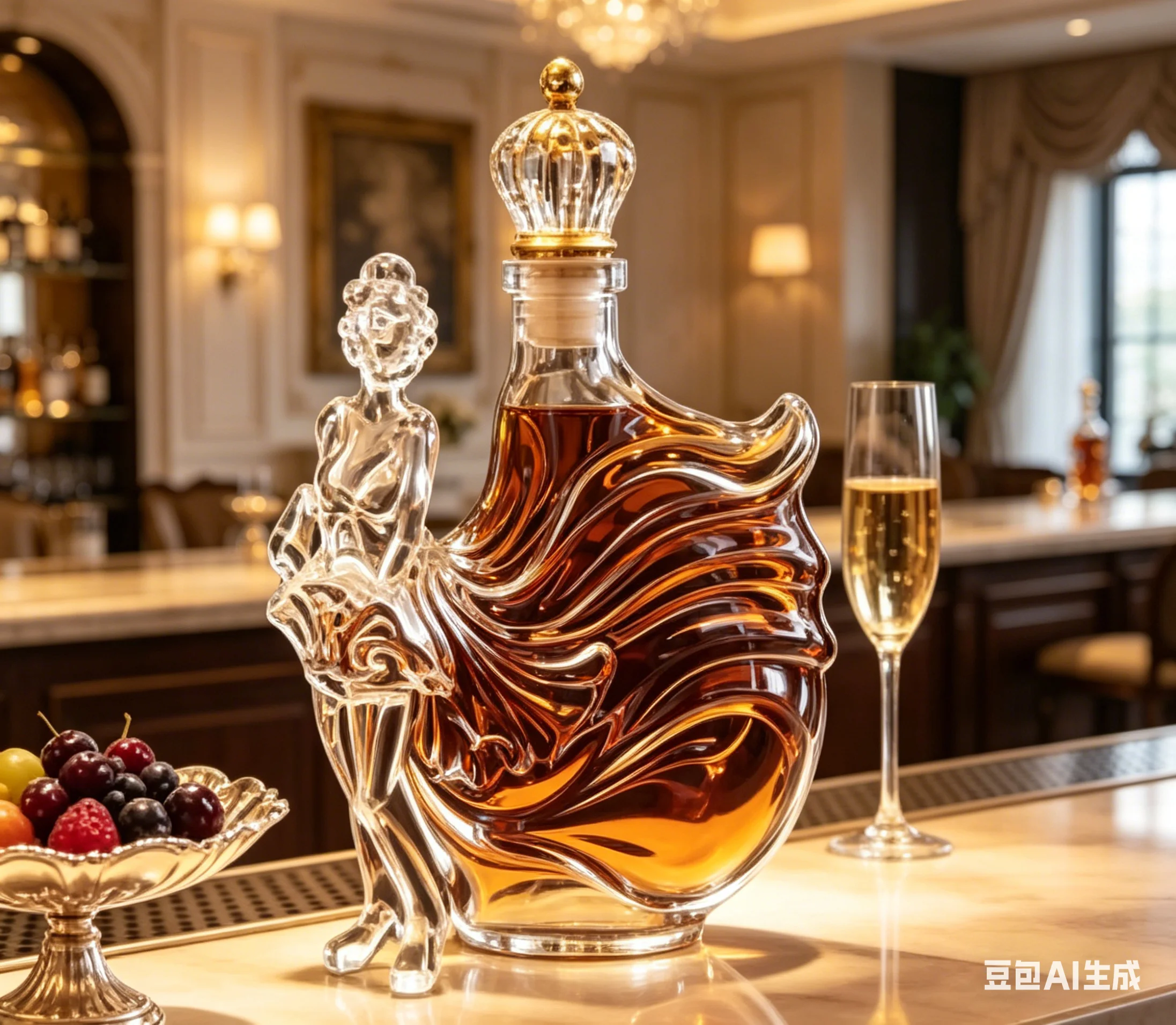 Ensemble de carafe à whisky inspiré de Marilyn à l'art déco avec couvercle couronne – Élégant ensemble cadeau pour bar à domicile – Contenant de bouteille d'alcool