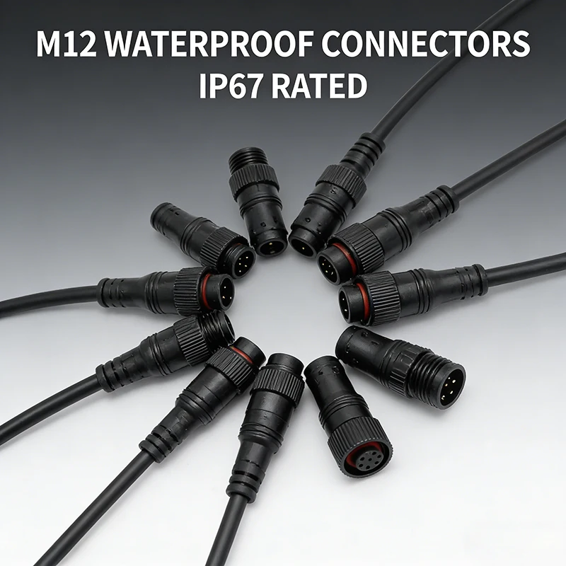 20Pcs M12 IP68 Metal Waterproof Connector 2/3/4/5/6/8 Pin Male & Female Plug with 20cm Cable for LED Strip & Outdoor Lighting