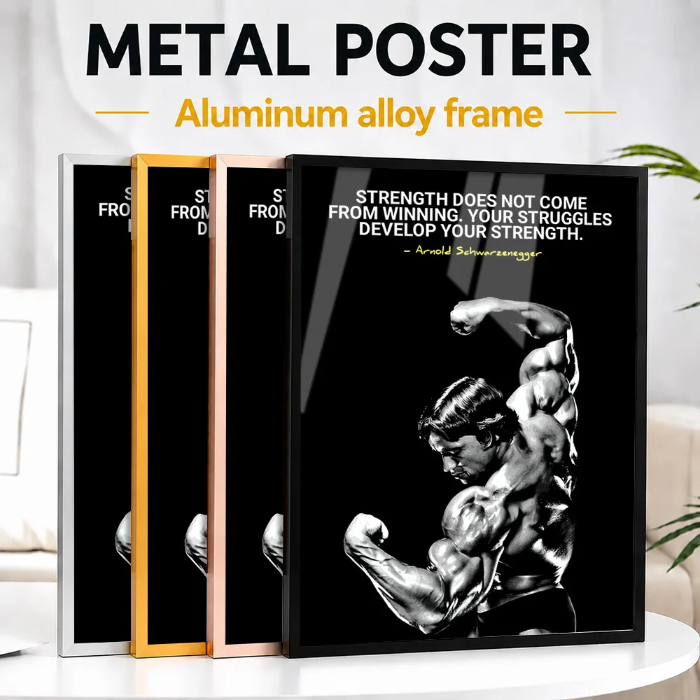 Arnold Schwarzenegger Motivational Bodybuilding Framed Metal Print Customized Photo Bold Typography Style Wall Art For Bedroom