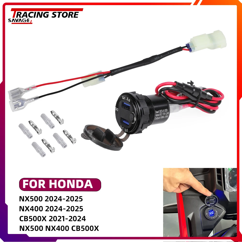 

3.0 Quick Charger Dual USB Aux Auxiliary 12V Power Connector Socket For HONDA NX500 NX400 CB500X Motorycle Plug Adapter Cable