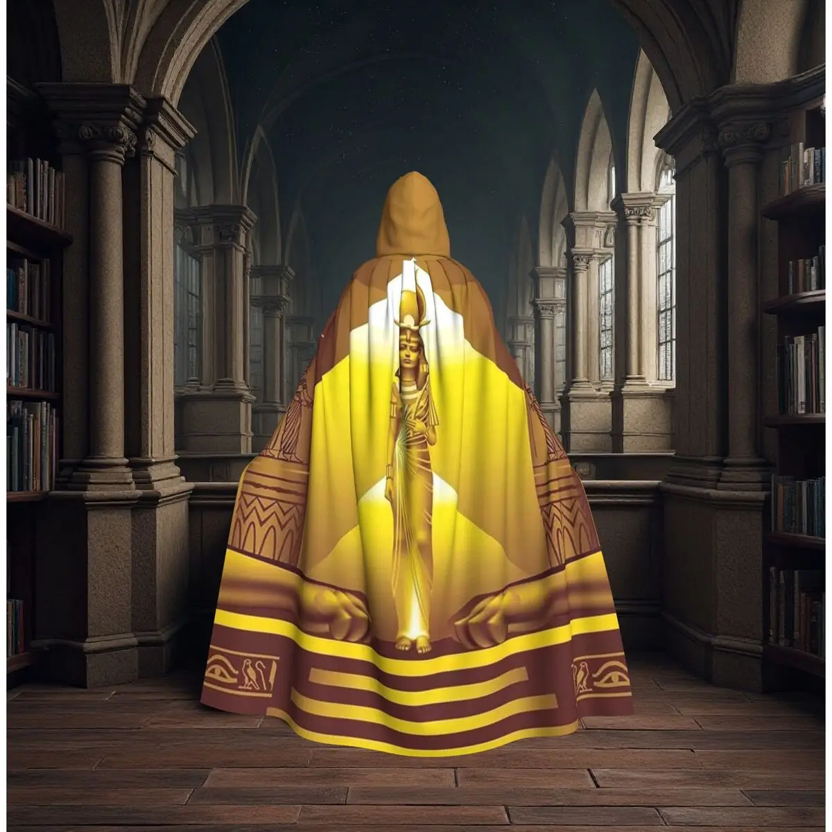 

Mystical Ankh And Staff Symbols Egyptian Queen Long Hooded Cloak Witch Medieval Costume Cosplay Cape HalloweenCoat Adult Unisex