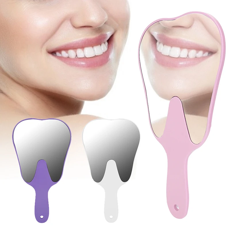 1PC Tooth Shaped Handheld Mirror Handheld Dental Mouth Mirror Unbreakable Plastic Makeup Mirror High Definition Dental Mirrors