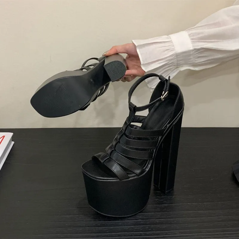 الشارع نمط مثير ضيق الفرقة النساء صنادل طراز جلاديتور الصيف موضة 18 سنتيمتر عالية الكعب منصة أسافين ملهى ليلي أحذية مكتنزة
