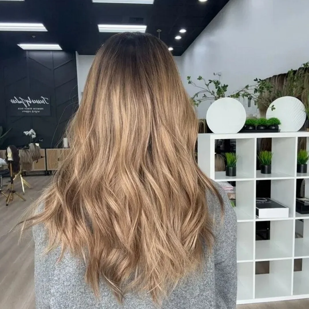 Warm Brown Wave Synthetic Wigs With Dark Roots 20 Inches Balayage 13*4 HD Transparent Lace Front Premium Fibre Hair for Women
