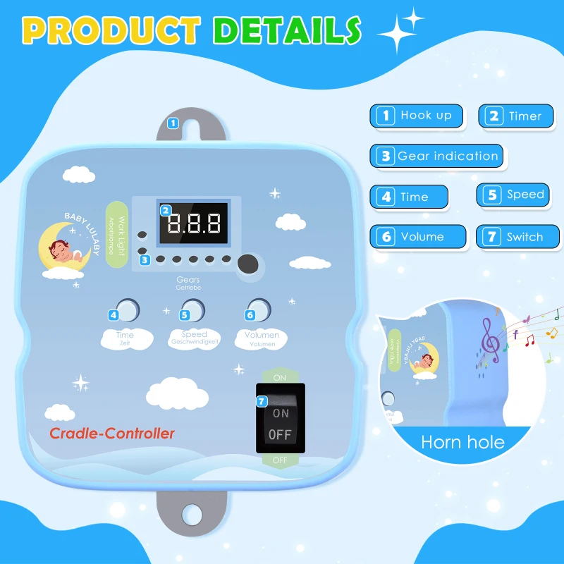 Babyschaukel-Controller elektrische Babys chaukel steuerung, 2 Federn, Fernbedienung, Motor feder halterung, einstellbarer Timer, keine Geräusche