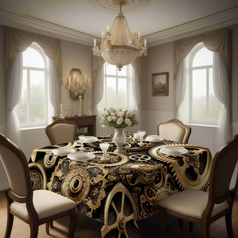 One steam punk gear design square tablecloth - Durable polyester anti-wrinkle easy-to-clean table cover
