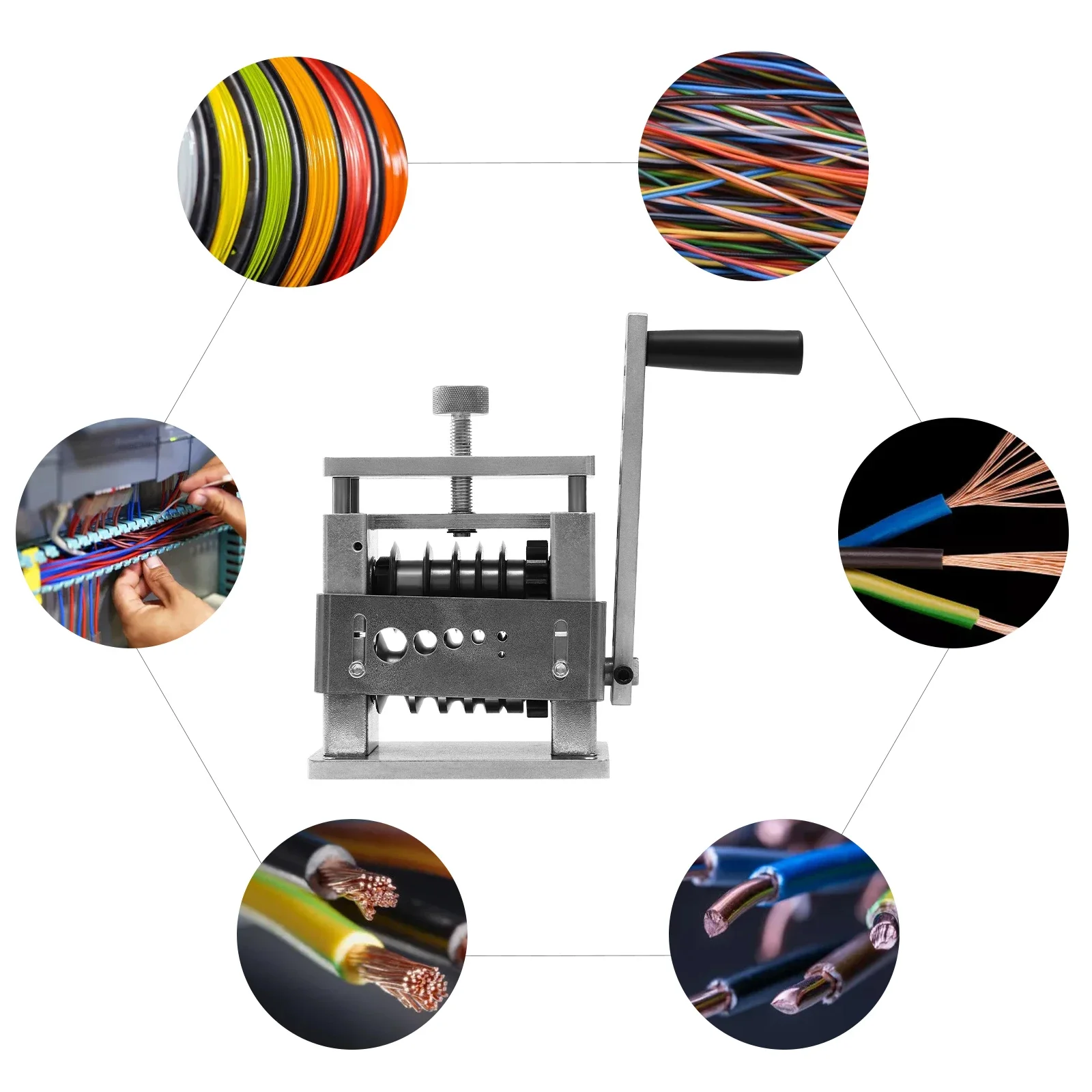 Aluminum Manual Wire Stripper, 100 RPM, Adjustable Blade, Six Feed Holes for Easy and Accurate Stripping