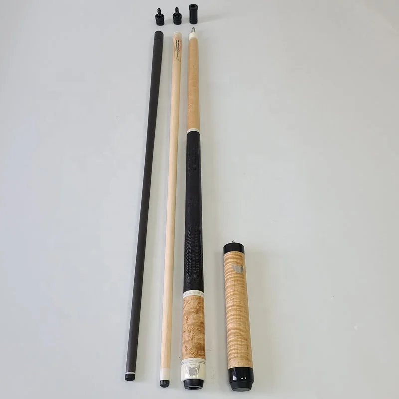 

New Bird Eye Wood 58inch 12.5mm Pool Cue Set Two Axis Carbon/Maple Shafts Genuine Leather Radial Billiard Cues with Extension