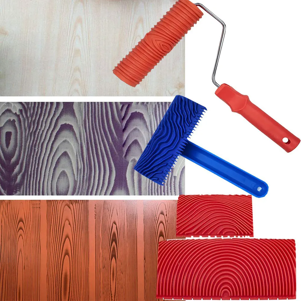 6Pcs Wood Graining Roller Brush Wood Grain Board Wall Painting Tool