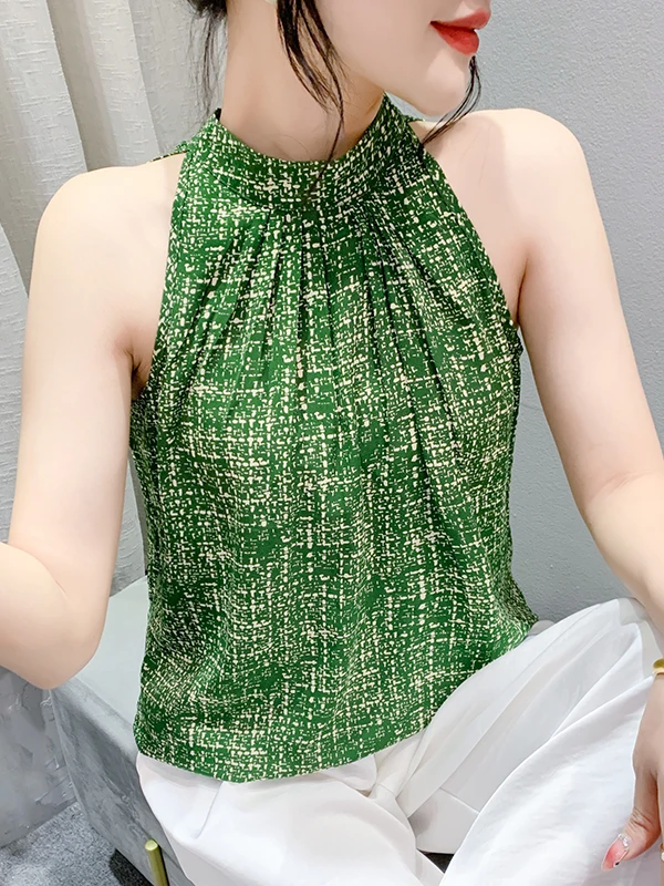 เสื้อกั๊กชีฟองพิมพ์ลายฤดูร้อนแฟชั่นสำหรับผู้หญิง สไตล์เวสเทิร์น ทรงเข้ารูป เหมาะสำหรับใส่ทำงานหรือใส่ลำลอง