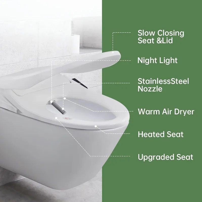 Electric Heated Bidet Toilet Seat Elongated Warm Water Smart Heated Water Luxury Bidet Toilet Seat with Kids Mode  Air Dryer