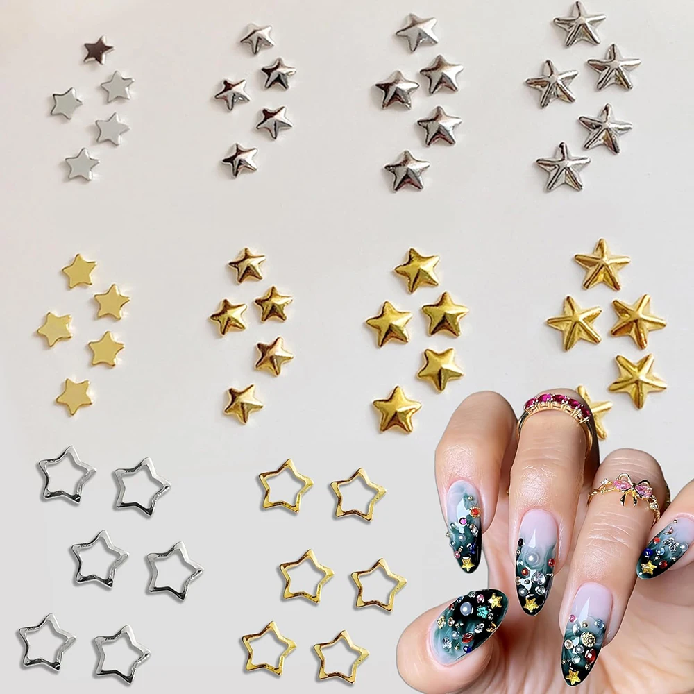 Gold Silver Nails Art 3D Rivet Approx 150-250pcs Stars Hollow Out Manicure Charms for DIY Decorations Rhinestones Jewelry Craft