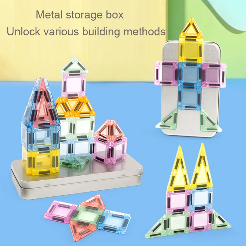 Magnetic Building Tile 3D Magnet Tiles Construction Blocks Set with iron box for Kids Birthday Chirstmas Gift
