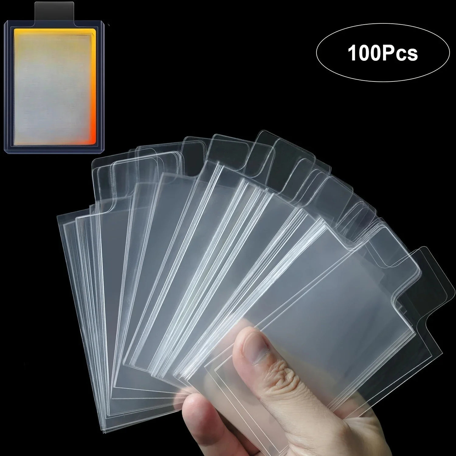 100Pcs Tabbed Card Sleeves with Easy-Pull Tab, 2 Optional Sizes Card Protective Film for Grading Submission