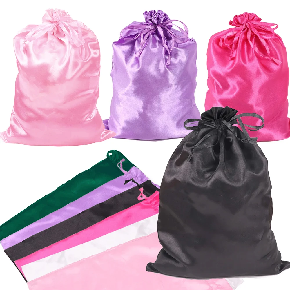 

Satin Storage Bags For Home And Salon Use Satin Wig Bags Black Pink Soft Silk Wig Bag For Hair Wig Packaging Tools