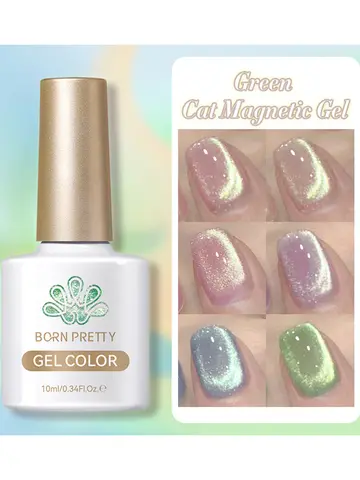 BORN PRETTY 10ml Green Cat Magnetic Gel Ultra Shine Holographic Glitter Semi Permanant Soak Off UV LED Gel Varnish For Manicure