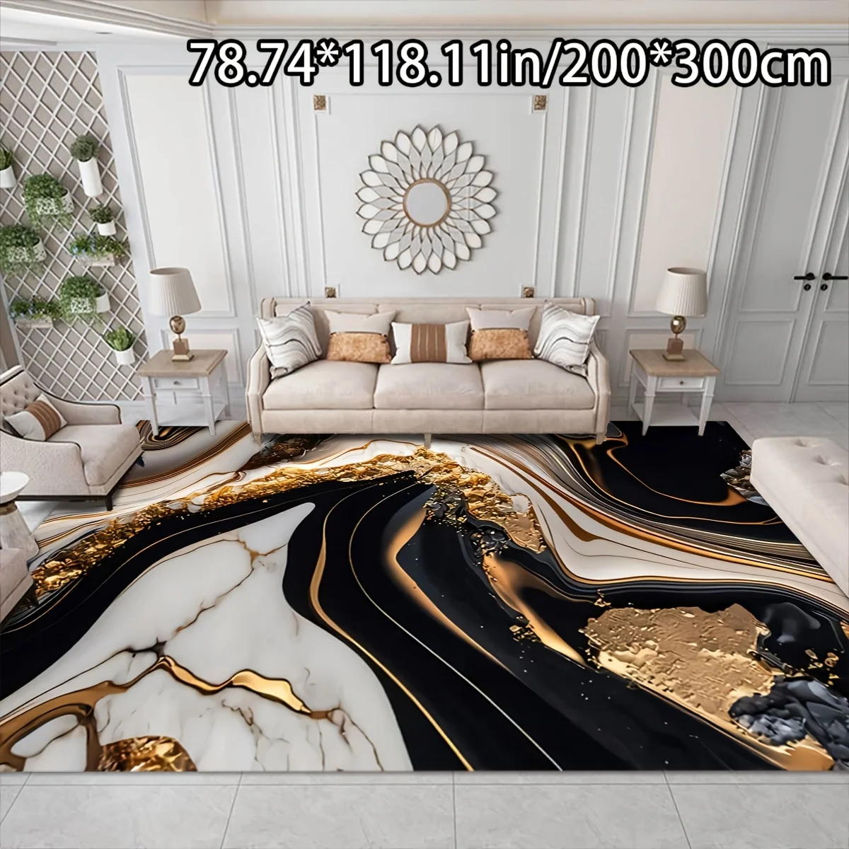

Golden Diamond Velvet Mat, Luxurious Home Decor, Anti Slip Plush Bottom, Elegant Marble Pattern, Non Slip Floor Accent