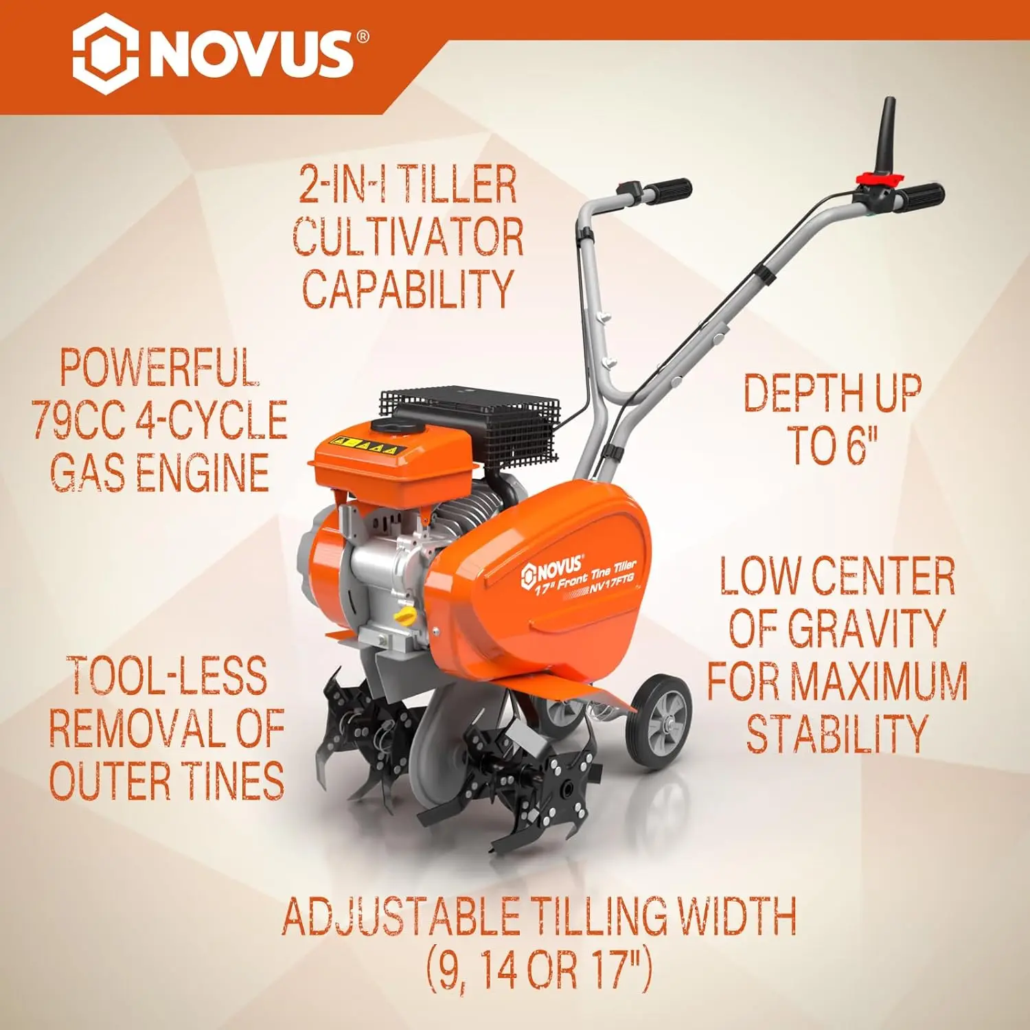 Gas Tiller for Gardening Gas Powerd 2-in-1 Front Tine Tiller Cultivator 4-Cycle Gas Engine Toolless Tilling Width Adjustment