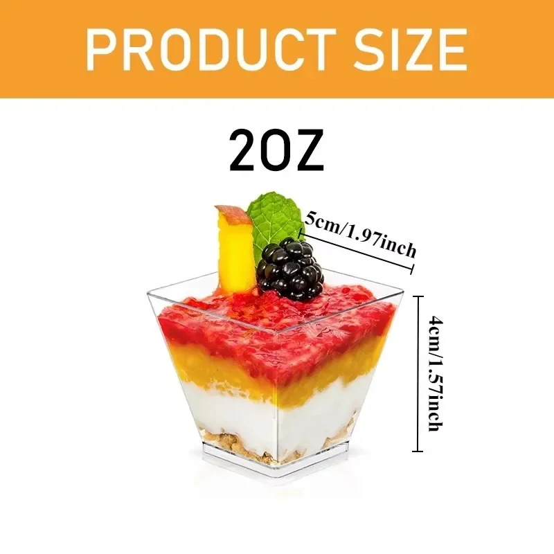 50PCS Transparent Square Plastic Dessert Cups Mousse Pudding Yogurt Sweet Containers Wedding Party Event Disposable Serving Cups