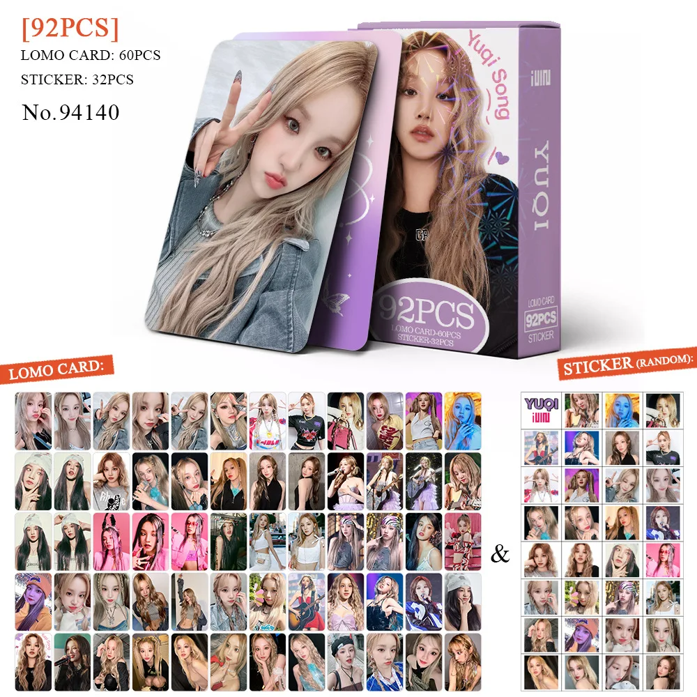 92Pcs/Set KPOP (G)I-DLE Laser Lomo Card Stickers Photocard HD Double Sided Printed Photo Card YUQI Fans Collection Postcard Gift