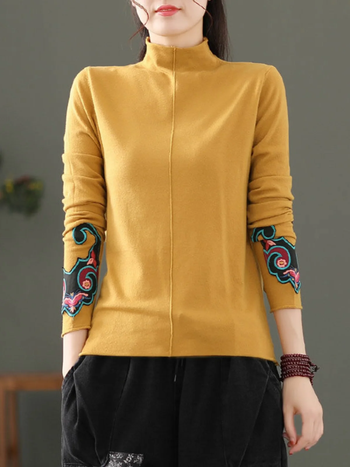 spring-autumn-large-size-women's-loose-fit-long-sve-f-high-collar-faionable-ethnic-sle-ear-cuff-accory