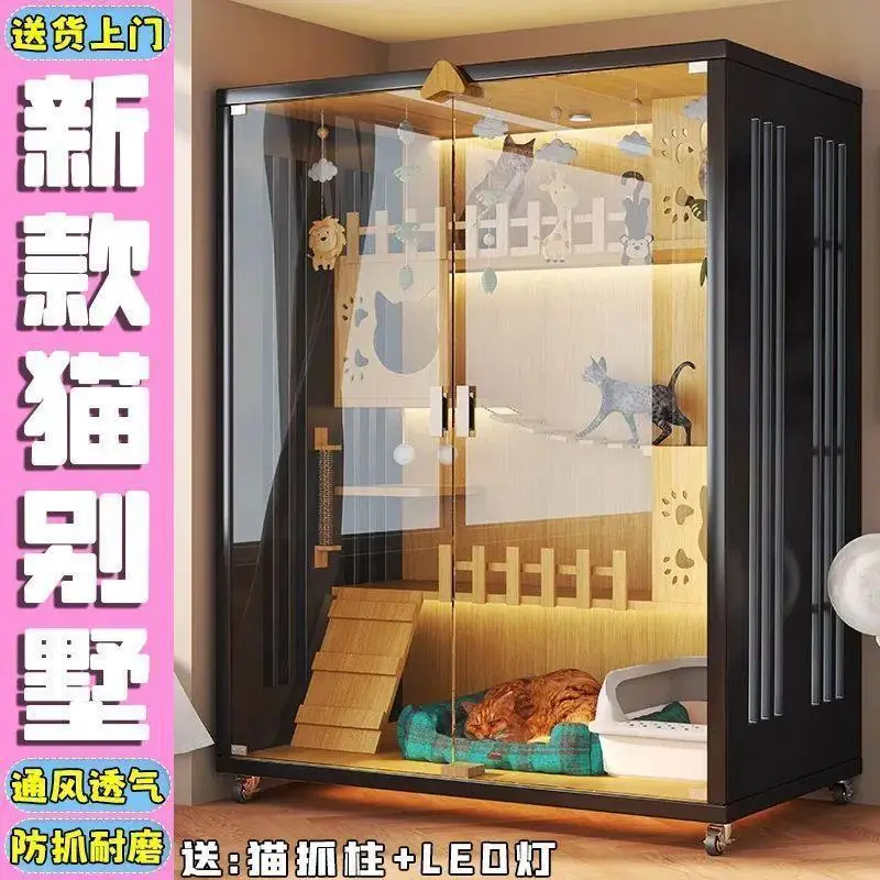 

Cat Villa Home Indoor House Panoramic Glass Cat Cabinet Super Large Free Space Cat Nest Luxury Wooden