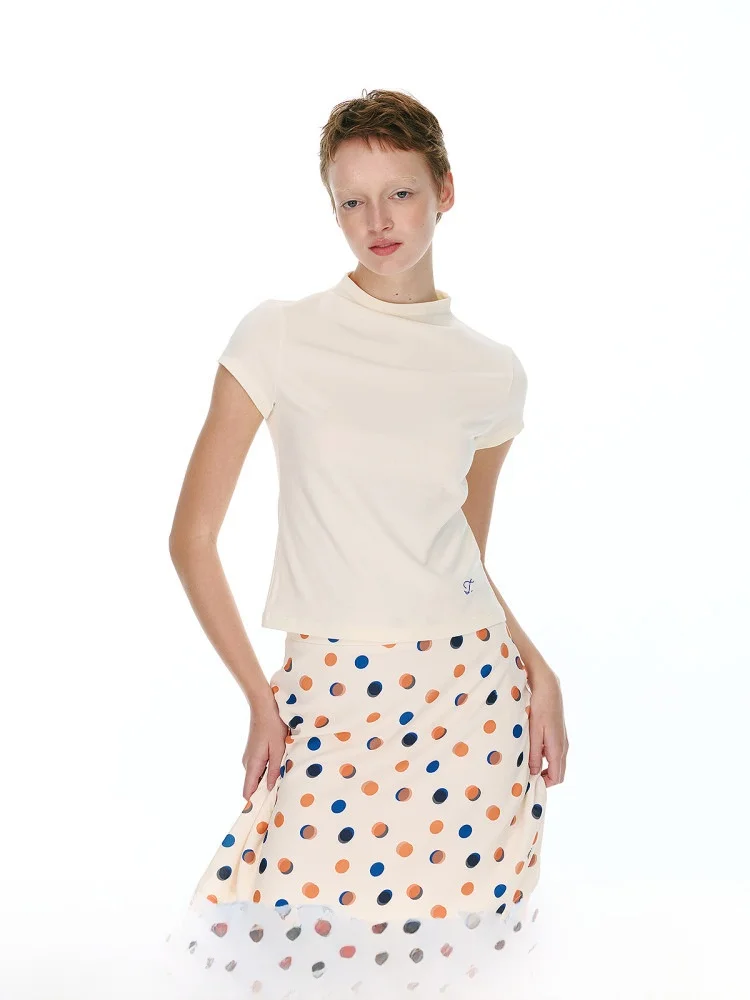 

TearOcean Slim Fit ort Sve T-irt Women's High-Ne Embroidered Top Commute Sle Summer Faion Casual Wear