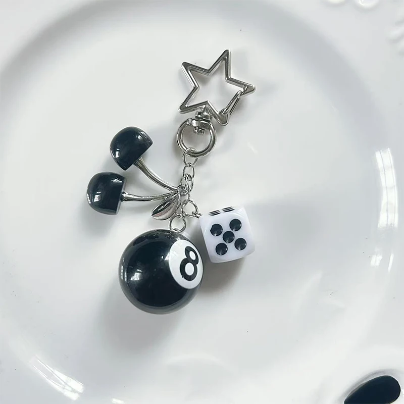 8 Ball Cherry Star Bag Pendant Keychain Unisex Y2K Rock Handmade Creative Cherry Keychain Accessories