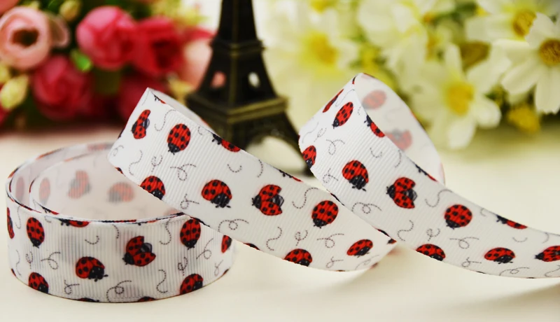 22mm 25mm 38mm 75mm ladybug Cartoon printed Grosgrain Ribbon party decoration 10 Yards X-02960