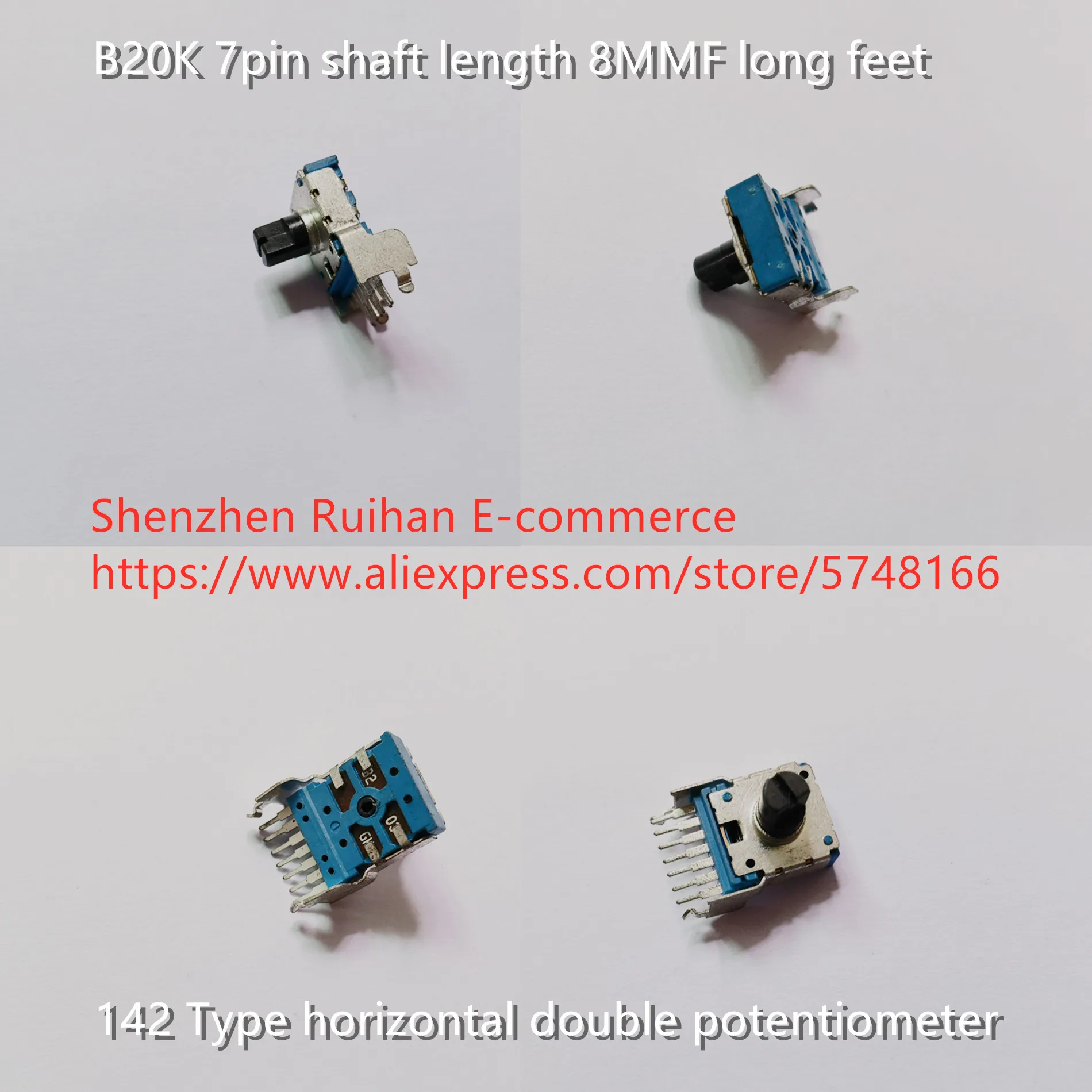 

Original new 100% 142 Type horizontal double potentiometer B20K 7pin shaft length 8MMF long feet (SWITCH)