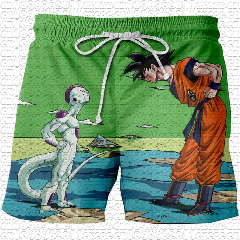 2026 Summer Dragon Ball Goku Vs Frieza Print Shorts Breathable Quick Dry, Retro American Style Loose Sports Shorts for Men Women