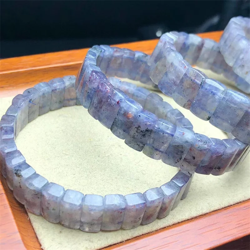 Natural Cordierite Bangle Crystal Healing Stone Stretch Polychrome Gemstone For Women Birthday Present Lover Gift 1pcs 6x11mm