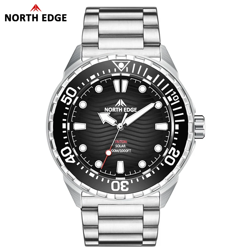 NORTH EDGE 2025 Nieuwe TRITON Duikhorloge op zonne-energie Heren Luxe Quartz Horloges voor Heren 316L RVS Kast Waterdicht 300M