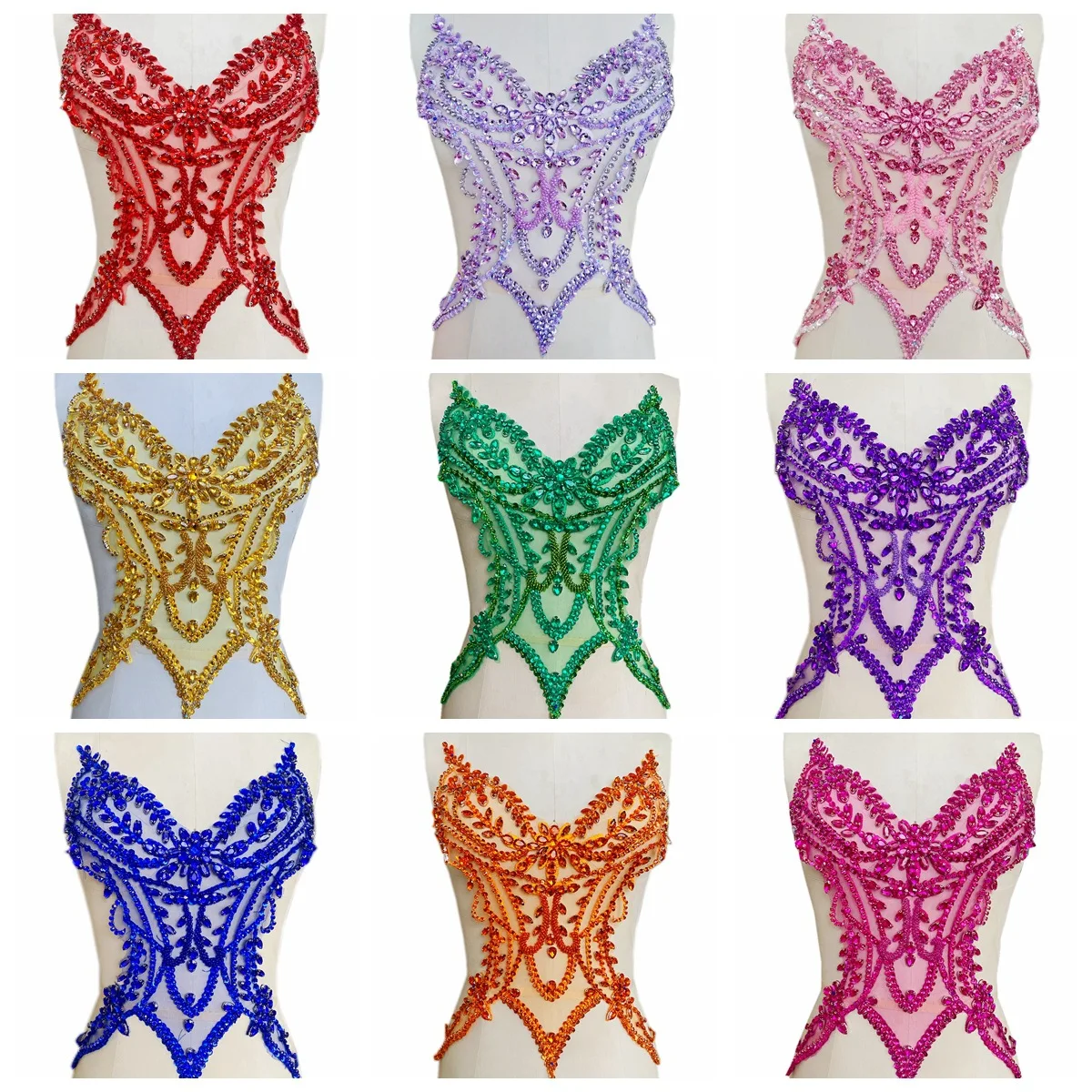 Hand-sewn bright diamond sequins and beaded patches for clothing