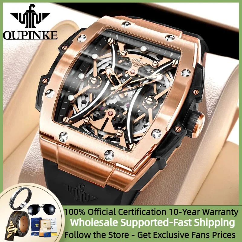 

OUPINKE Automatic Watch for Men 52mm Big Dial Sapphire Mirror Luxury Brand Imported Movement Rubber strap Male Wristwatch 2024