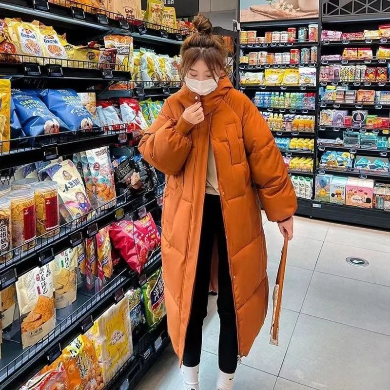 Winter Down Thickened Cotton Jacket Women Over Knee Cotton Jacket Loose 2023 New Cotton Jacket Korean Edition Medium Long Coat