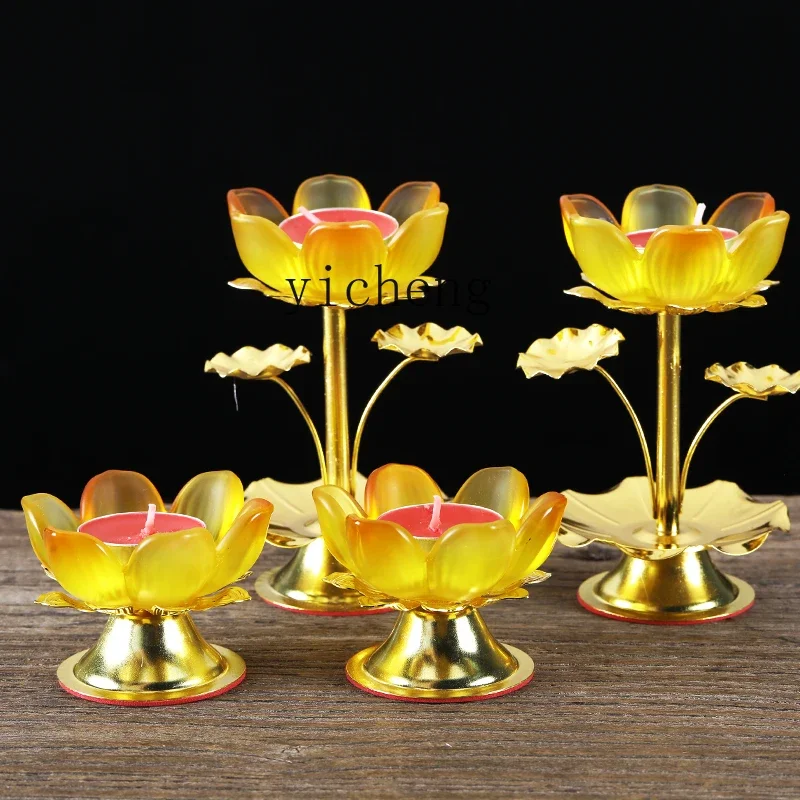 r8.14-glazed lotus candle holder ornament, butter candle ornament, creative lotus offering ornament in front of the Buddha