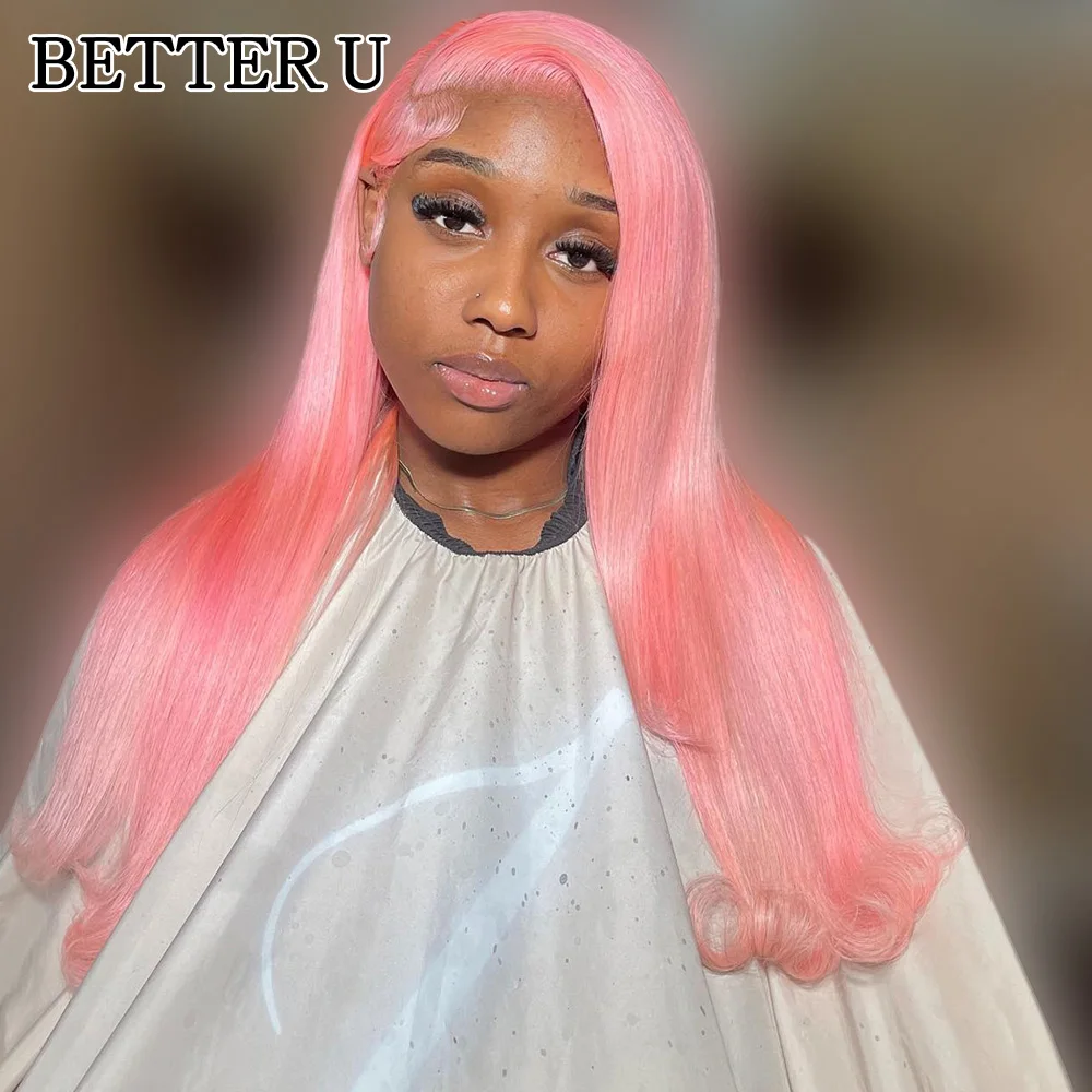 

Pink 250 Density Straight 13x4 13X6 Lace Front Pre-Stretched Wig Transparent Lace Front Wig Human Hair High Gloss Wig