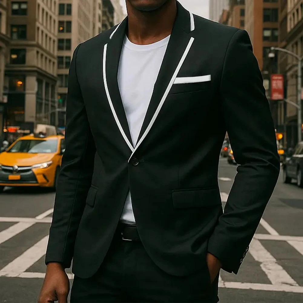 

Mens Business Blazer Jacket Slim Fit Design with Single Button Closure Suitable for Wedding and Groom Formal Settings