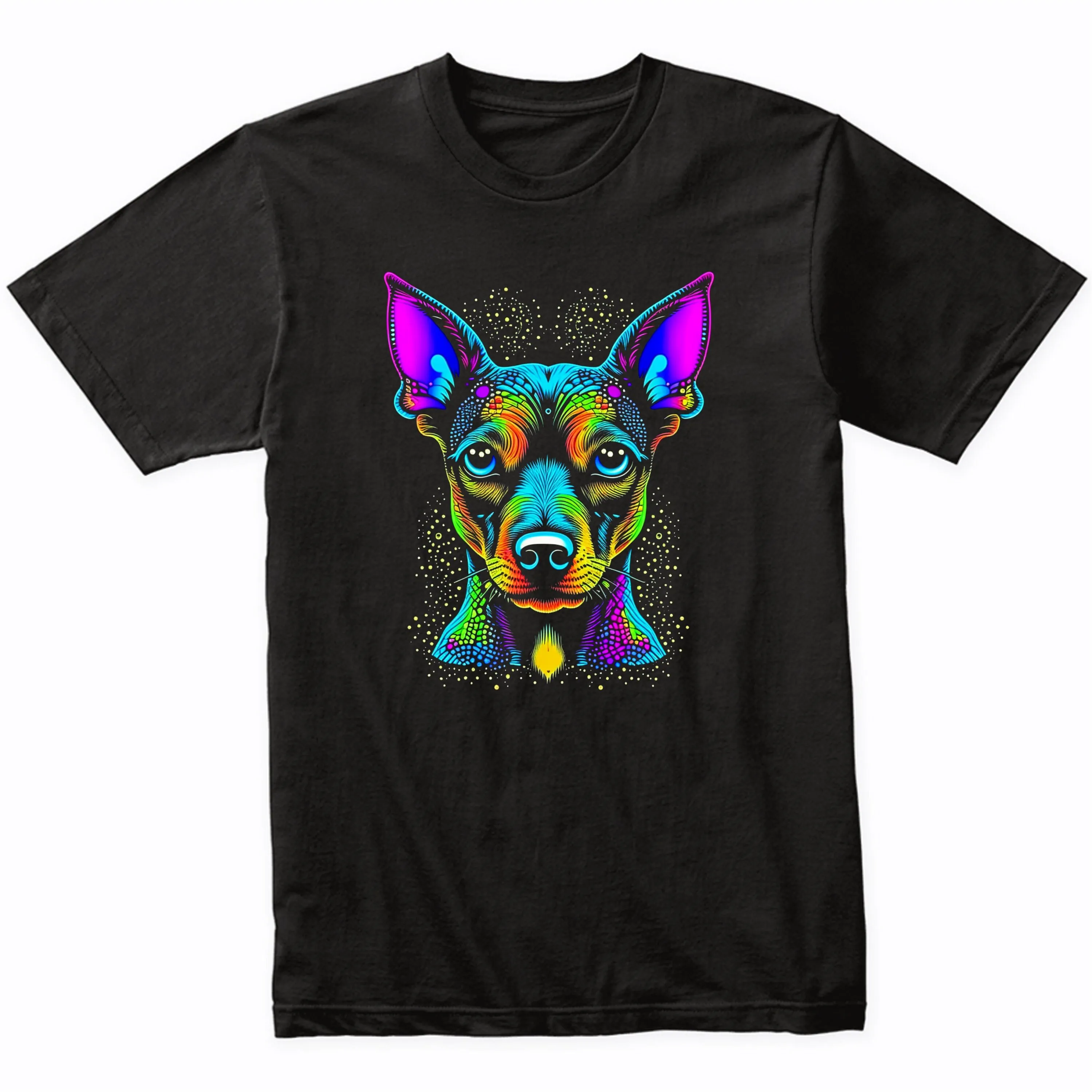 Miniature Pinscher Psychedelic Art T Shirt Owner Min Pin Vibrant Colorful Bright Watercolor Rainbow