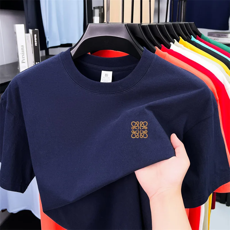 الأصلي الفاخرة العلامة التجارية رجل س الرقبة تي شيرتات قصيرة الاكمام صيف جديد 100% القطن المطرزة تنفس Versatilemuter الرجالية