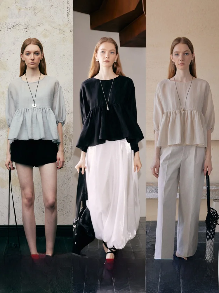 

ChicJane Luxury Lightweight Silk round Ne irt with Strap Lacey Long Fiber Cool Feeling Gold Layering Women's Blouse