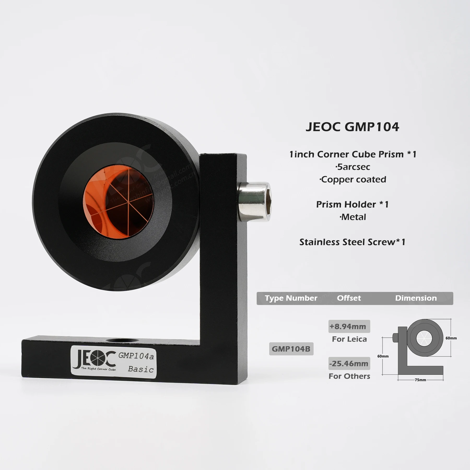 JEOC GMP104 + Magnetic Base, Mini L Bar Monitoring Prism with Strong Magnet, for Leica system