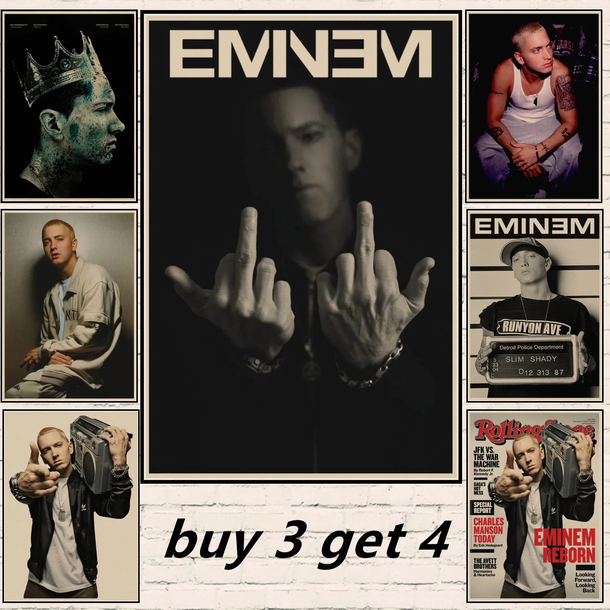 Eminem Posters 8 Mile Poster Hip Hop Rapper Singer Eminem Poster Kraft Paper Decorative Wall Sticker Wall Art Decor