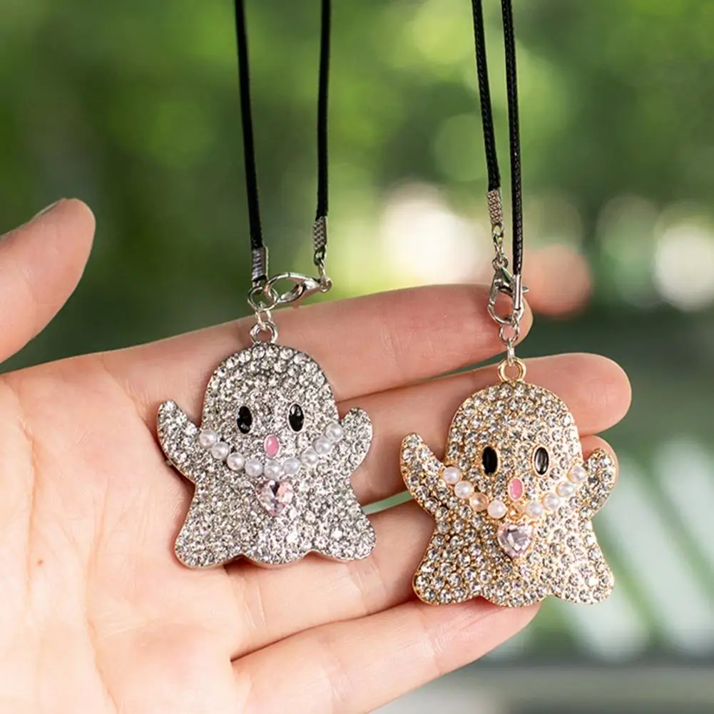 Rearview Mirror Accessories Halloween Gifts for Friends Halloween Ghost Car Hanging Charm Rhinestone Rearview for Vehicles