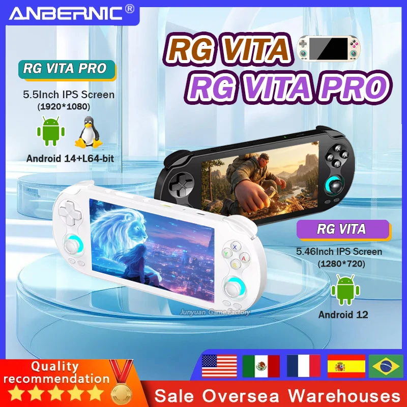 

Портативная игровая консоль ANBERNIC RG VITA/RG VITA Pro с сенсорным экраном, поддержкой Bluetooth, AI-стриминга, RixelHK и Android-системы.